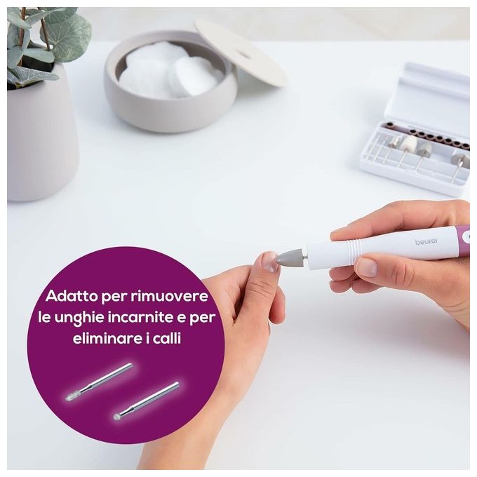Beurer 572.17 Set di Accessori di Ricambio per Manicure e Pedicure MP 52 con 8 Pezzi in Zaffiro Feltro e Metallo Duro 10 Dischi Monouso in Carta Abrasiva colore Grigio