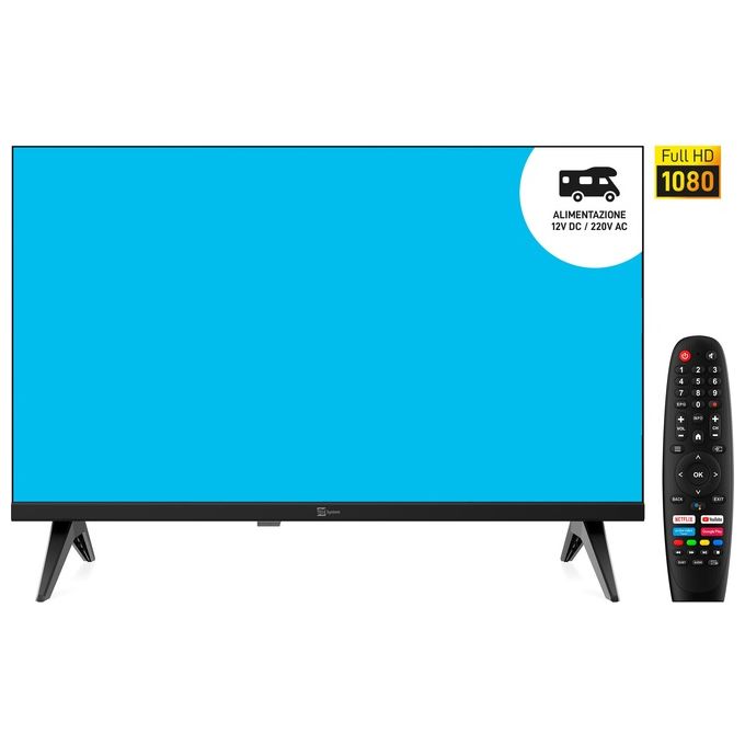TELE System TS22FHD SMG14 12V Smart TV LED 22'' Full HD Android TV 11 DVB-T2 S2 Wi-Fi Bluetooth colore Nero