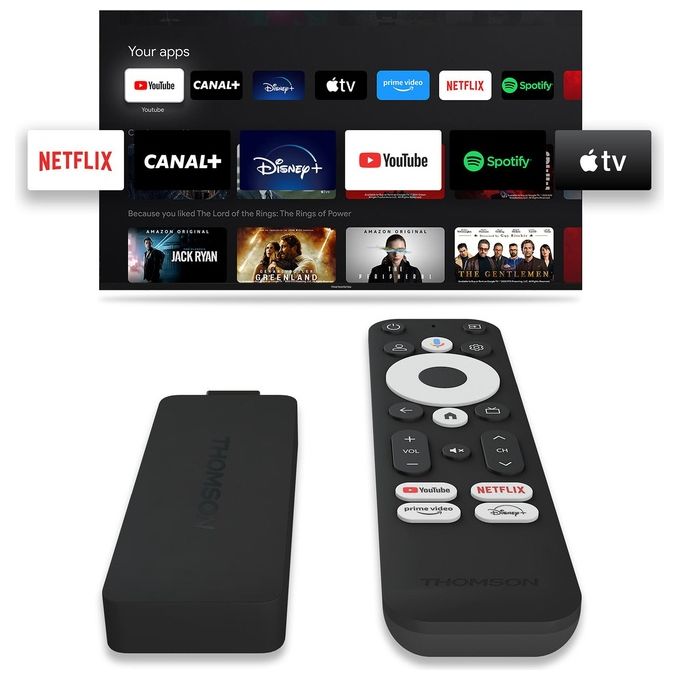 Thomson 140G Streaming Stick Google TV 4K UHD HDR10 2GB RAM 8GB Wi-Fi 5 Chromecast Telecomando Google Assistant colore Nero