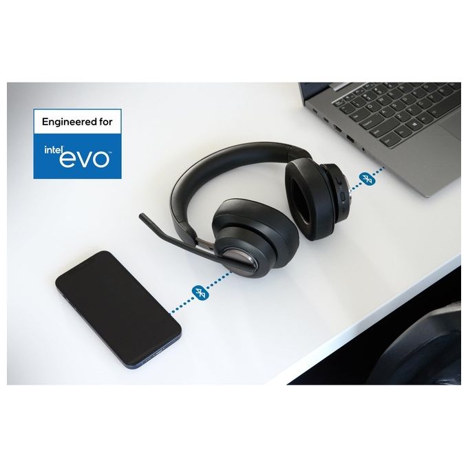 Kensington K83452WW Cuffie over-ear Bluetooth H3000 Cancellazione Rumore Attiva con AI Durata Batteria 60 h Connessione Bluetooth 5.2 colore Nero
