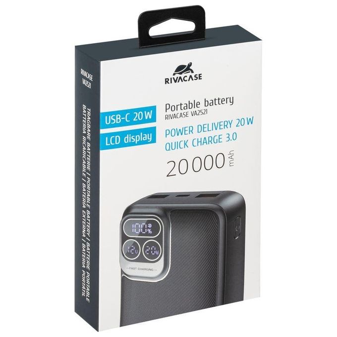 RivaCase VA2521 RivaPower Powerbank 20000 mAh con Display LCD 20W PD QC 3.0 colore Nero