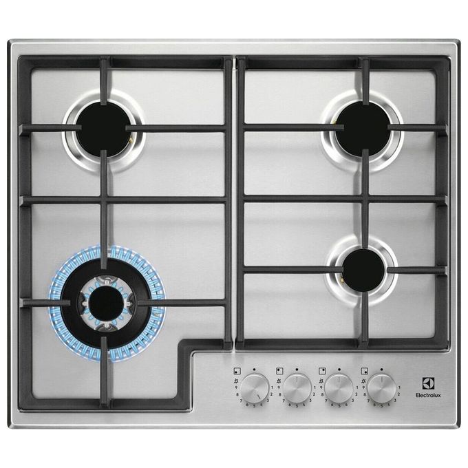 Electrolux EGS64362X Serie 300 Slim Line Piano cottura Gas 60 cm 4 Fuochi StepPower Powerful Burner Griglie Ghisa colore Acciaio Inox