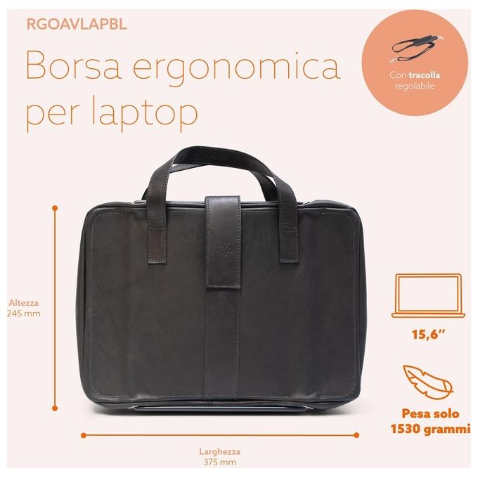 R-Go Tools RGOAVLAPBL Borsa per laptop R-Go Viva in pelle pieno fiore con supporto integrato ergonomico per laptop fino a 15.6'' colore Nero