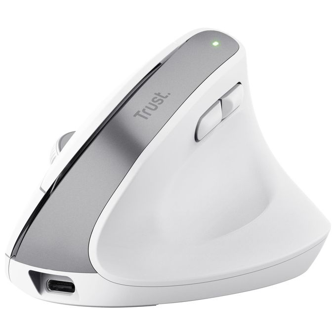 Trust 25399 Bayo+ Mouse Ergonomico Wireless Multidispositivo 6 Pulsanti 800-2400 DPI Ricaricabile colore Bianco