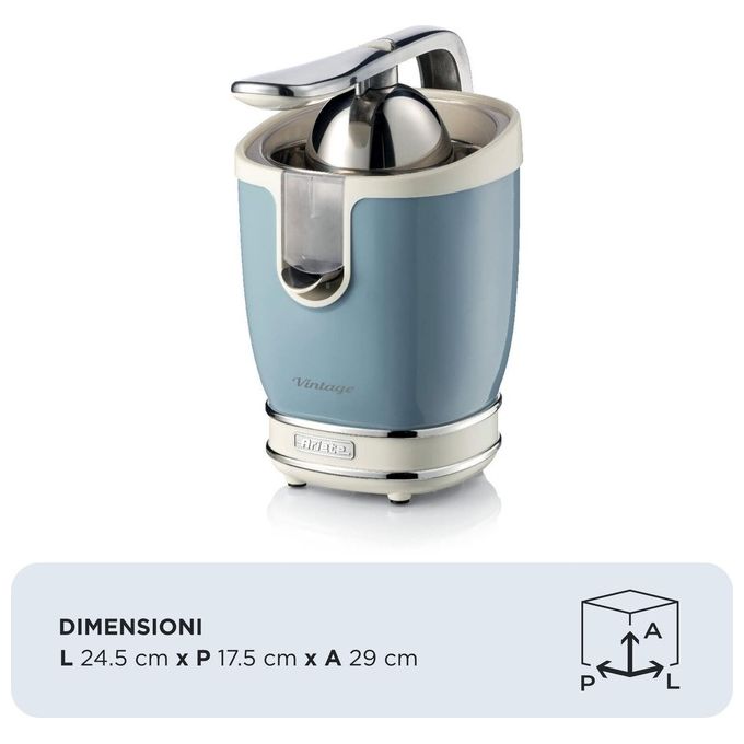Ariete 413 Vintage Spremiagrumi Elettrico con Leva 85 W Salvagoccia 2 Coni Acciaio Inox colore Celeste