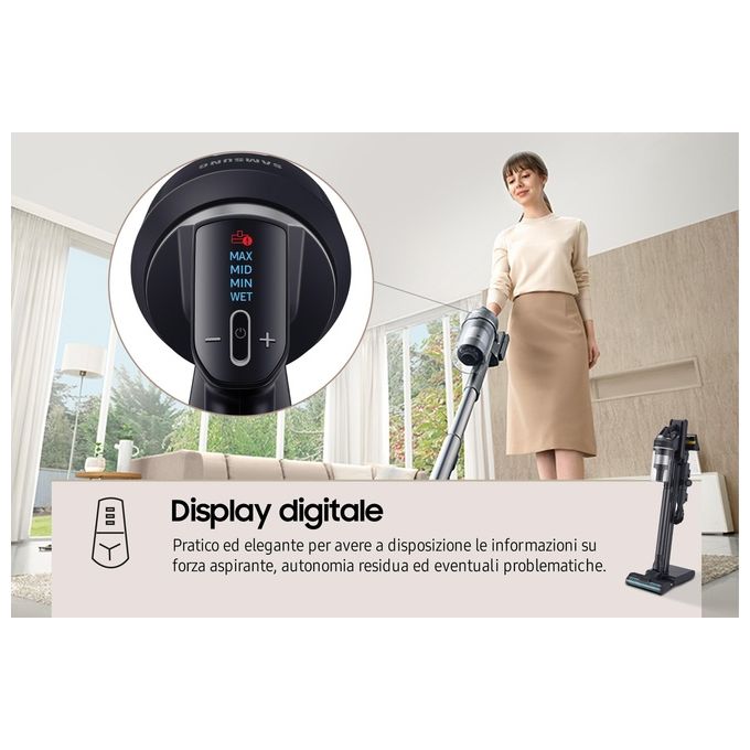 Samsung VS20C955CTK Jet 95 Aspirapolvere a Bastone Senza Sacco Multiciclonico 0,8 L 210W 120 min 86 dB colore Nero