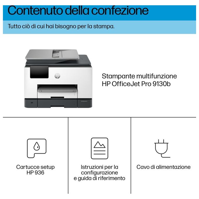 HP 4U561B OfficeJet Pro 9130b Stampante Multifunzione Inkjet Colore Stampa Copia Scansione Fax Wi-Fi Fronte Retro ADF 500 fogli colore Grigio