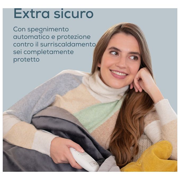 Beurer 42106 HD 75 Coperta Elettrica 100W 6 Livelli di Temperatura Spegnimento Automatico Lavabile Tessuto Felpato colore Grigio Scuro