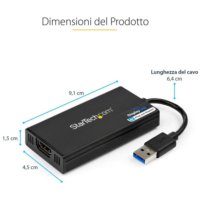 StarTech Adattatore convertitore USB 3.0 a HDMI 4K DisplayLink - Scheda Video Esterna HDMI Ultra HD 4k