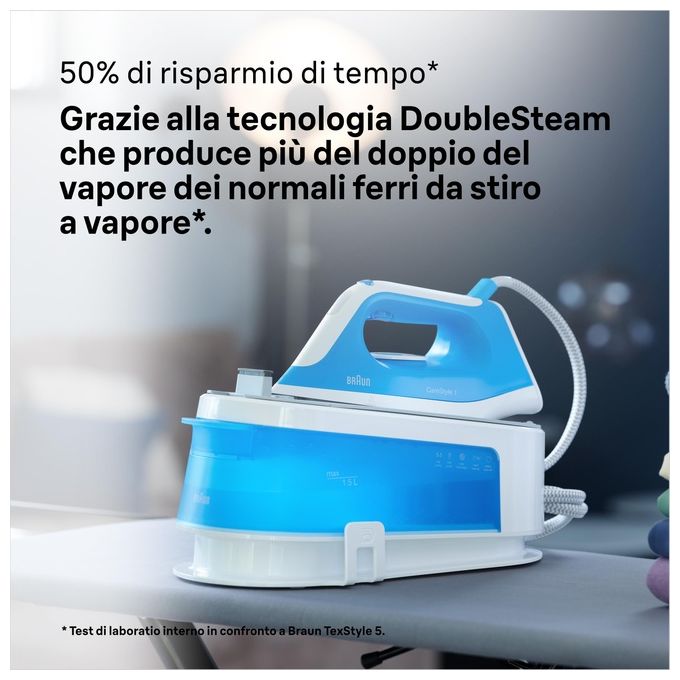 Braun IS1012BL CareStyle 1 Ferro da Stiro con Caldaia 2400W 1.5L 5.5 bar piastra SuperCeramic colore Bianco Blu