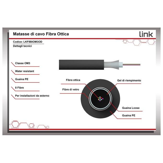 Link Cavo Fibra Ottica da Esterno Dielettrico Om3 Antiroditore 8 Fibre