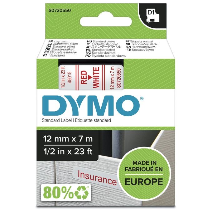 Dymo Nastro D1 12mmx7m Rosso Bianco