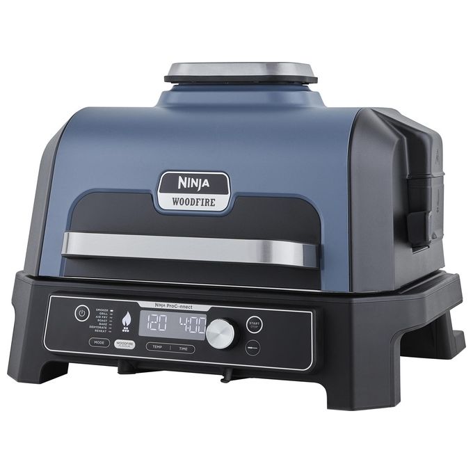 Ninja OG901EU Woodfire Pro Connect XL Barbecue Elettrico 7 in 1 Griglia Affumicatore Friggitrice ad Aria 1700W App Wi-Fi IPX4 colore Nero