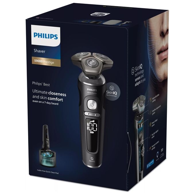 Philips SP9840-32 Shaver S9000 Prestige Rasoio elettrico Rotante Wet and Dry 3 testine autonomia 60 min colore Grigio
