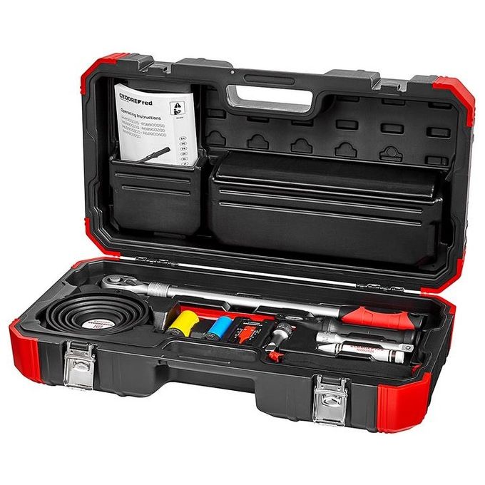 Gedore R68903011 Set Attrezzi per Montaggio Ruote Chiave Dinamometrica Meccanica 11 Pezzi Campo Coppia 40 - 200 Nm Precisione ±3% Materiale Acciaio al Cromo Vanadio Valigia in Plastica colore Nero