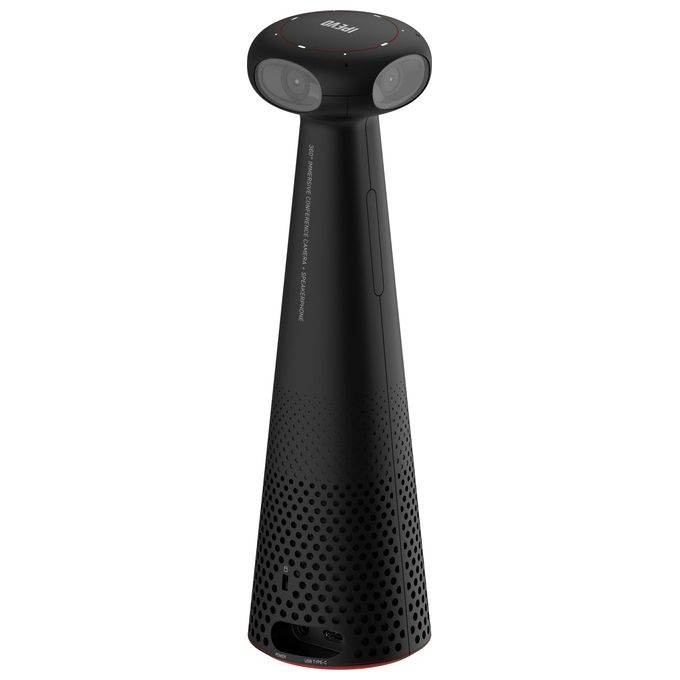 IPEVO 5-906-2-08-00 Totem 360 Telecamera per Sala Riunioni 360° 5K con AI Framing e Tracking 4 Microfoni Omnidirezionali Altoparlante 6W USB-C colore Nero