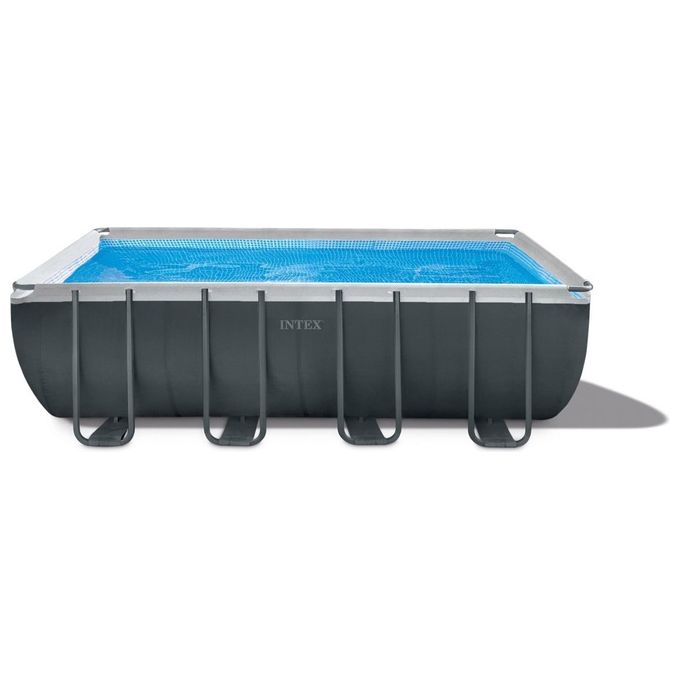 Intex 26356GN Piscina Fuori Terra XTR Frame Rettangolare Pompa Filtro 5700 L-h Scaletta Telo Base e Copertura 17203 L Acciaio e PVC Grigio 549x274x132 cm