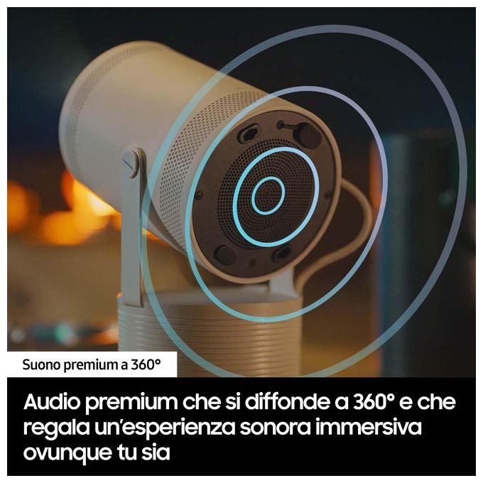 Samsung LFF3C The Freestyle 2nd Gen Proiettore Portatile Full HD 300 Lumen Wi-Fi Bluetooth 5.2 Smart TV HDR10+ Auto Focus Auto Leveling colore Bianco