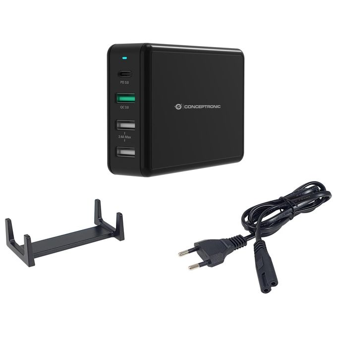 Conceptronic OZUL01B Caricatore Desktop 65 W con USB-C PD 3.0 e 3 USB-A QC 3.0 colore Nero