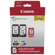 Canon 8287B008 Cartuccia Inkjet Originale PG-545 Nero + CL-546 Colore con Fogli Carta Fotografica colore Nero + Colore