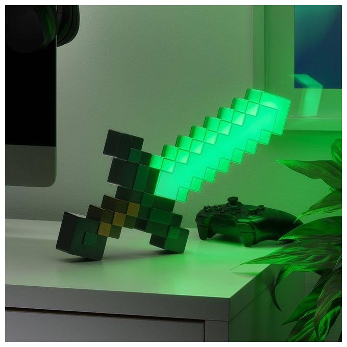 Paladone PP12711MCF Lampada Diamond Sword Minecraft 40 cm 3 modalita' illuminazione USB-C colore Verde Nero