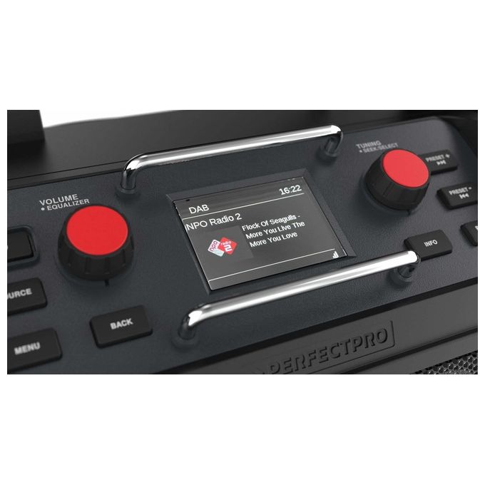 Perfectpro RP2 Rockpro Radio per Cantiere Digitale con Sintonizzatore DAB+ FM Potenza 30 W Batteria 4000 mAh Fino a 12 h IP65 colore Nero Rosso