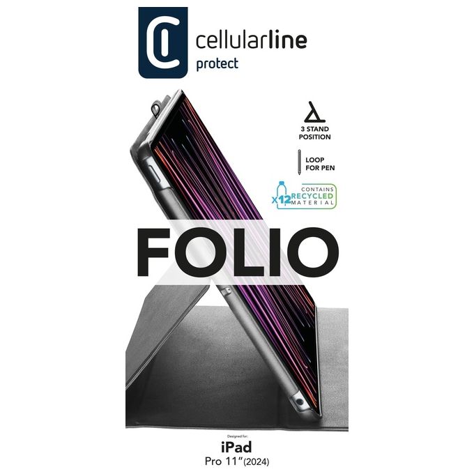 Cellularline FOLIOIPADPRO2411K Folio Custodia per iPad Pro 11'' con Funzione Stand e Anello per Penna colore Nero