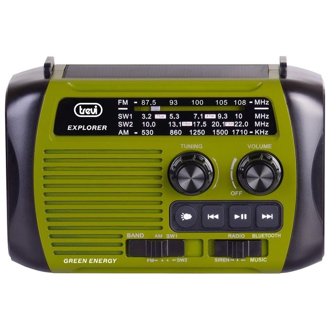 Trevi RA 7F30 BT Radio Portatile AM FM SW Bluetooth Dinamo Solare Powerbank Torcia LED colore Verde