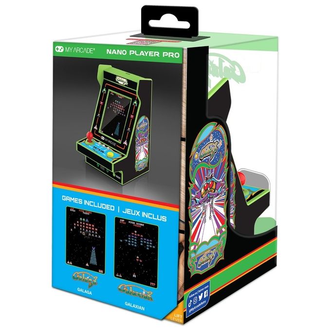 MY ARCADE DGUNL-4197 NANO PLAYER PRO Console Portatile Retro Gaming con Schermo 2,4'' a Colori Altoparlante Integrato Alimentazione USB-C o 4 Batterie AAA (non incluse) Titoli Inclusi GALAGA e GALAXIAN colore Nero