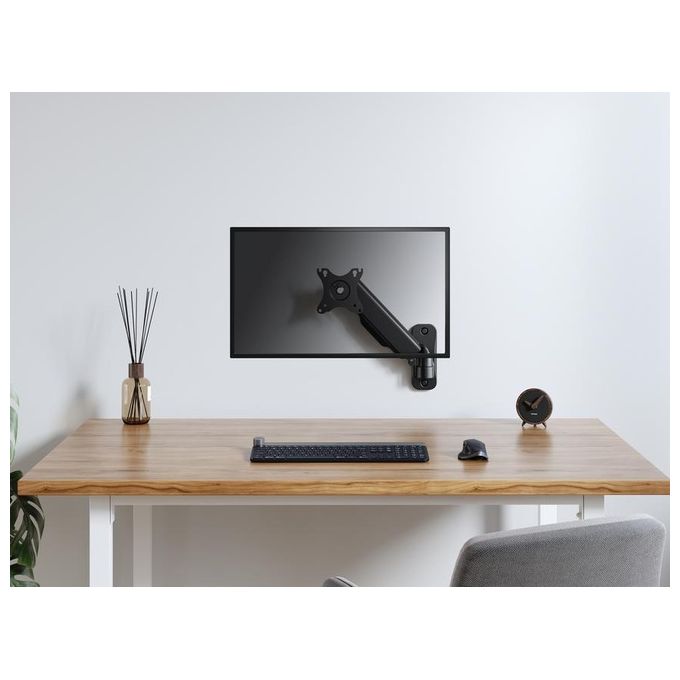 EQUIP 650136 Supporto da Parete per Monitor Singolo 17''-32'' con Molla a Gas Rotazione 360° Inclinazione Regolabile fino a 9 Kg colore Nero