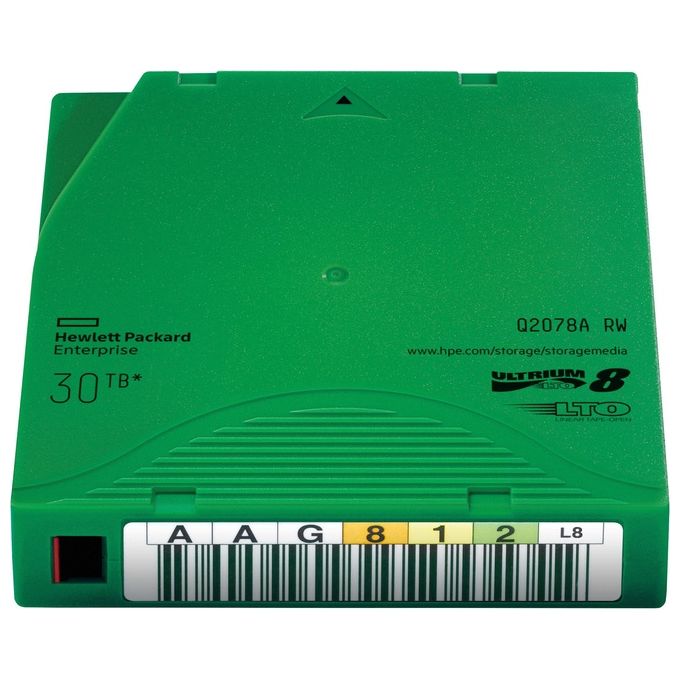 HPE Q2078A LTO-8 Ultrium 30TB RW Data Cartridge Nastro dati vuoto Capacita' compressa 30 TB Velocita' trasferimento 700 Mbit-s Basefilm Barium Ferrite colore Verde