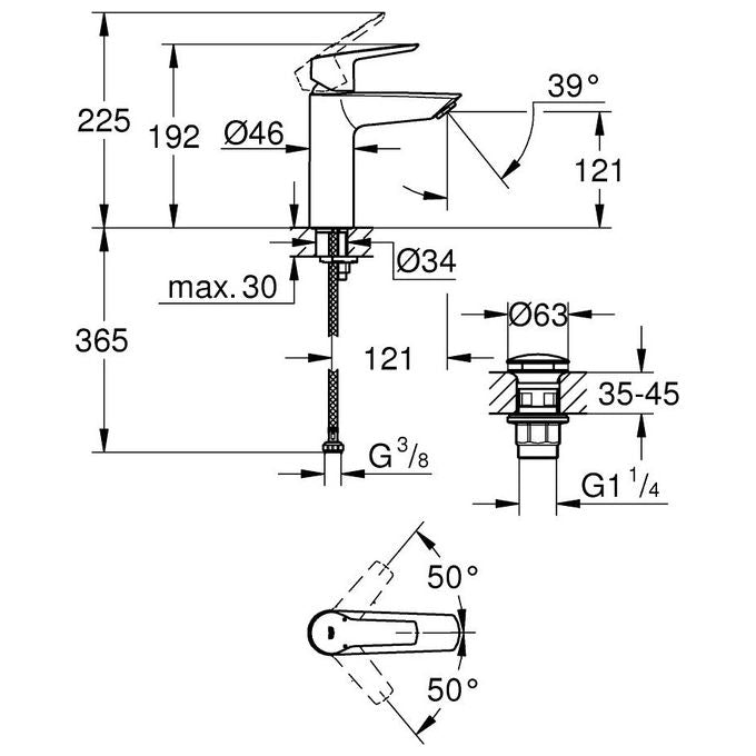 Grohe 235752432 Start Miscelatore Lavabo Monocomando Bocca Alta Taglia M cartuccia ceramica 1 foro colore Nero Opaco