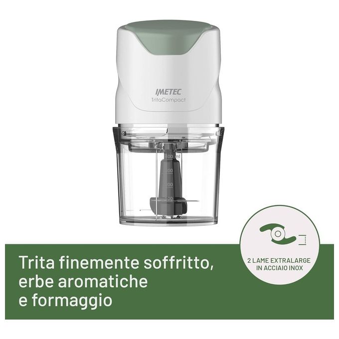 Imetec 7473 TritaCompact Tritatutto Elettrico 0.4 L 350 W 2 Lame Acciaio Inox colore Bianco Verde