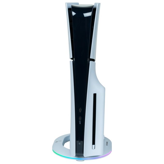 BigBen PS5SVERTSTAND Supporto Verticale per PlayStation 5 Slim con 2 Porte USB-A e Illuminazione RGB colore Bianco