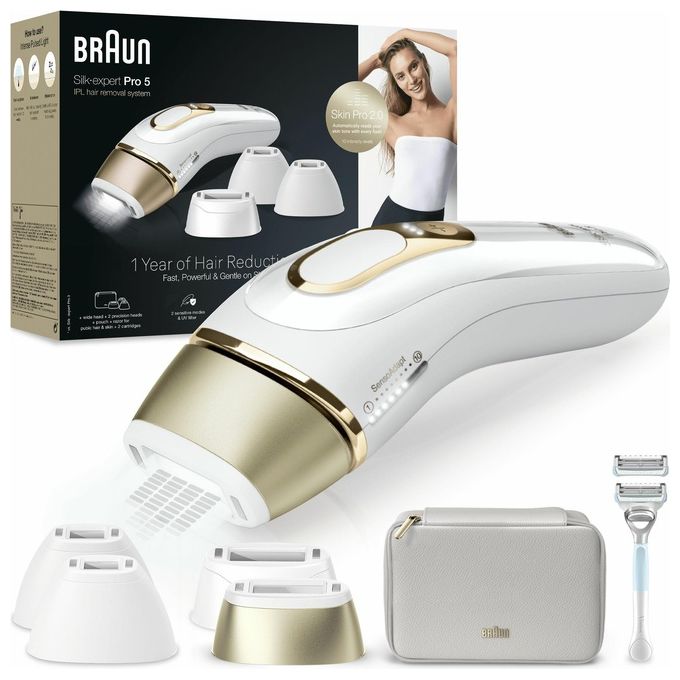 Braun PL5356 Silk-expert Pro 5 Epilatore Luce Pulsata IPL 10 intensita' 125 impulsi-min con Custodia e Rasoio Venus colore Oro Bianco