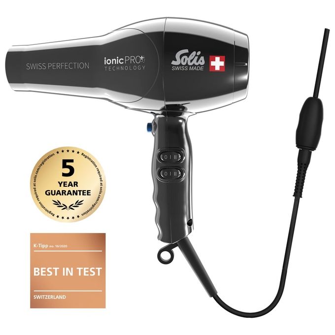 Solis 96812 Swiss Perfection 360 Asciugacapelli 2300 W Tecnologia IonicPRO Cavo 360° 3 Temperature 2 Velocita' Beccuccio per Styling incluso colore Nero
