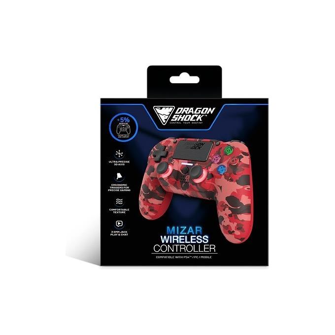 Dragonshock DSCPS4-RC Mizar Gamepad Wireless Bluetooth per PlayStation 4 Touchpad Analogico 620 mAh colore Mimetico Rosso