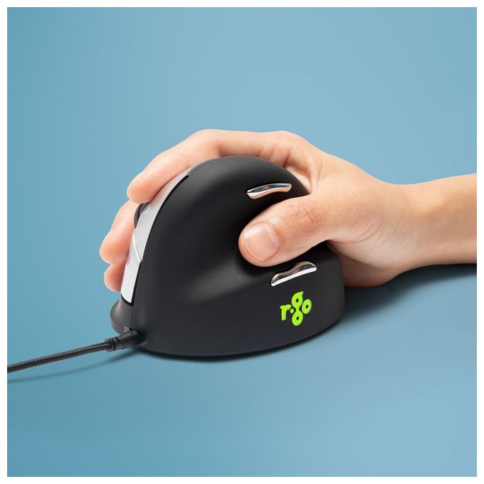 R-Go Tools RGOHELA HE Mouse Ergonomico Verticale Large Destrorso Cablato USB Ottico 3500 dpi colore Nero Argento