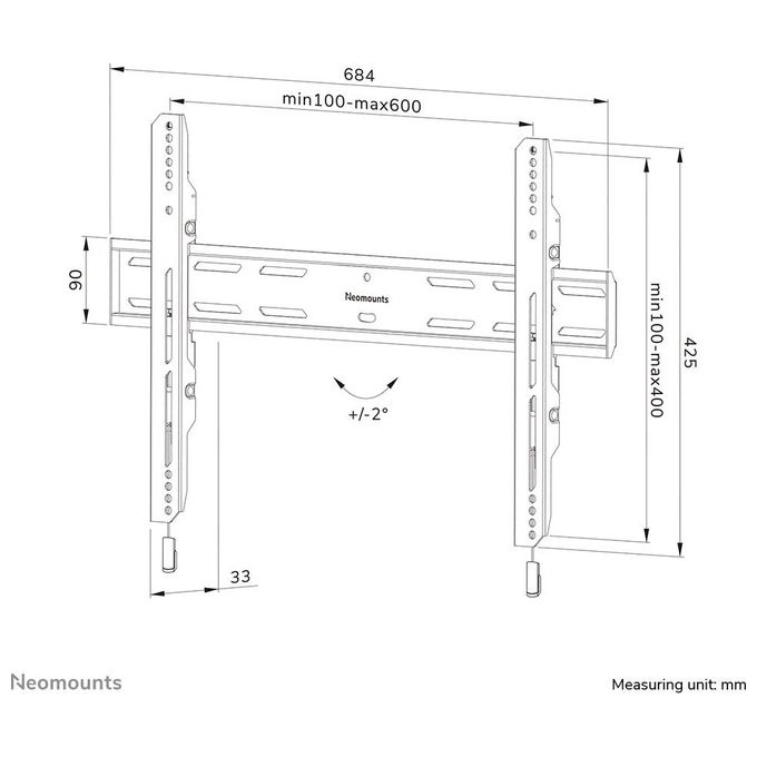 Neomounts WL30S-850BL16 LEVEL Supporto TV a Parete Fisso per Schermi 42''-86'' VESA 100x100-600x400 mm Regolazione Altezza 0-20 mm Sistema Magnetico Pull and Release colore Nero