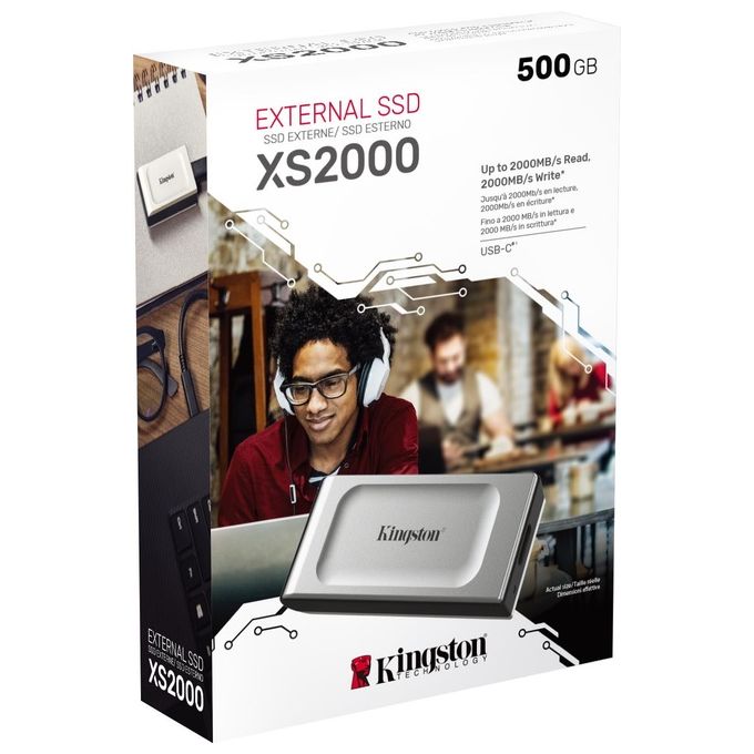 Kingston SXS2000-500G XS2000 SSD Portatile Esterno 500 GB USB 3.2 Gen 2x2 2000 MB-s IP55 colore Nero Argento