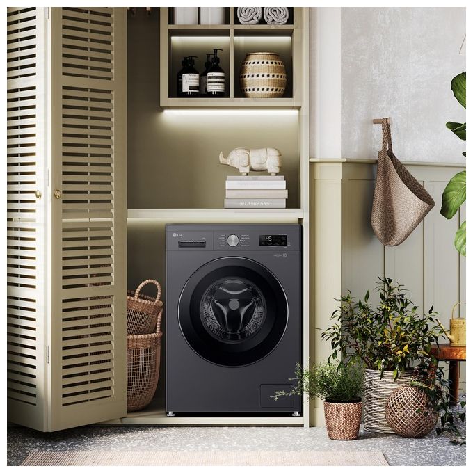 LG F4NX1009NMB Serie X1 - Lavatrice a carica frontale 9 kg, 1400 rpm, Classe A, 6 Motion Direct Drive, Allergy Care, Wi-Fi, (85x60x55 cm), Nero