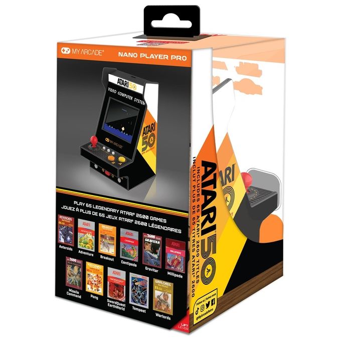 MY ARCADE DGUNL-7014 NANO PLAYER ATARI Console Portatile Retro 75 Giochi Schermo 2.4 Pollici Alimentazione USB-C e Pile AAA colore Multicolor