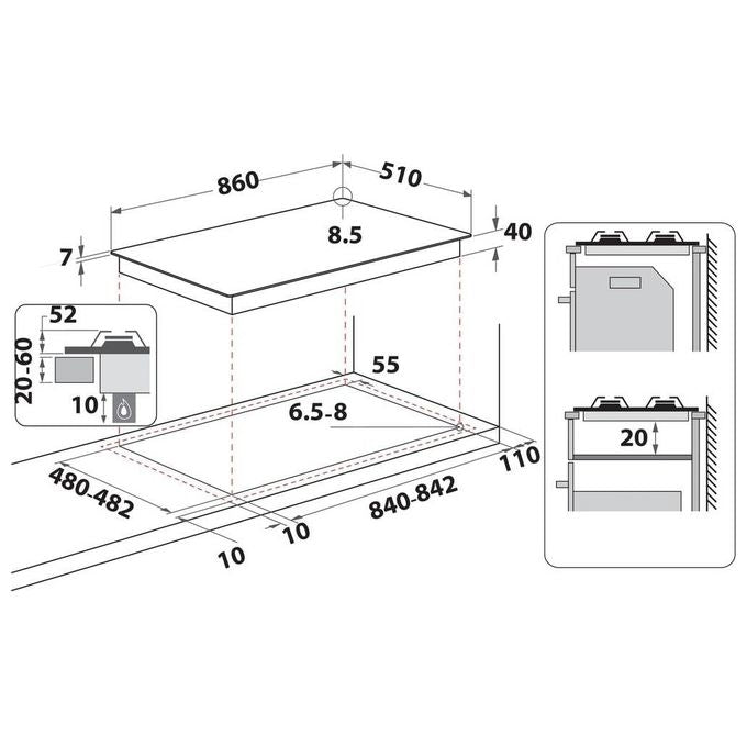 Whirlpool GMAL9522IXL Piano cottura a gas 86 cm 5 fuochi iXelium griglie in ghisa accensione automatica colore Acciaio Inox
