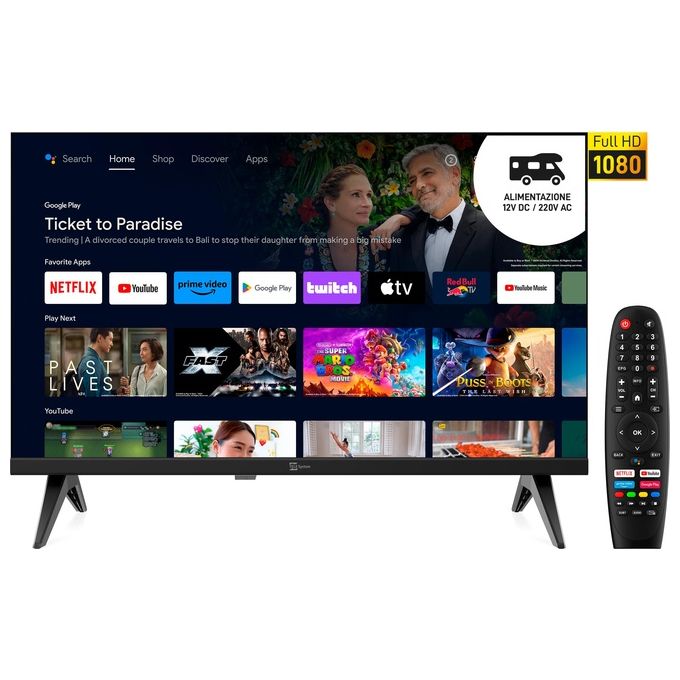 TELE System TS22FHD SMG14 12V Smart TV LED 22'' Full HD Android TV 11 DVB-T2 S2 Wi-Fi Bluetooth colore Nero
