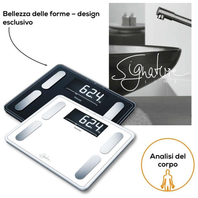 Beurer BF410 Signature Line Bilancia Pesapersone Diagnostica XXL 200 Kg 10 utenti BMI Massa Grassa colore Bianco