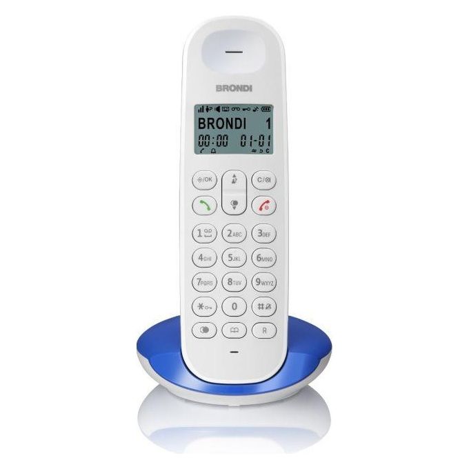 Brondi LOTUS Telefono Cordless ECO DECT GAP Rubrica 50 Contatti Sveglia ID Chiamate Fino 5 Portatili colore Bianco Blu