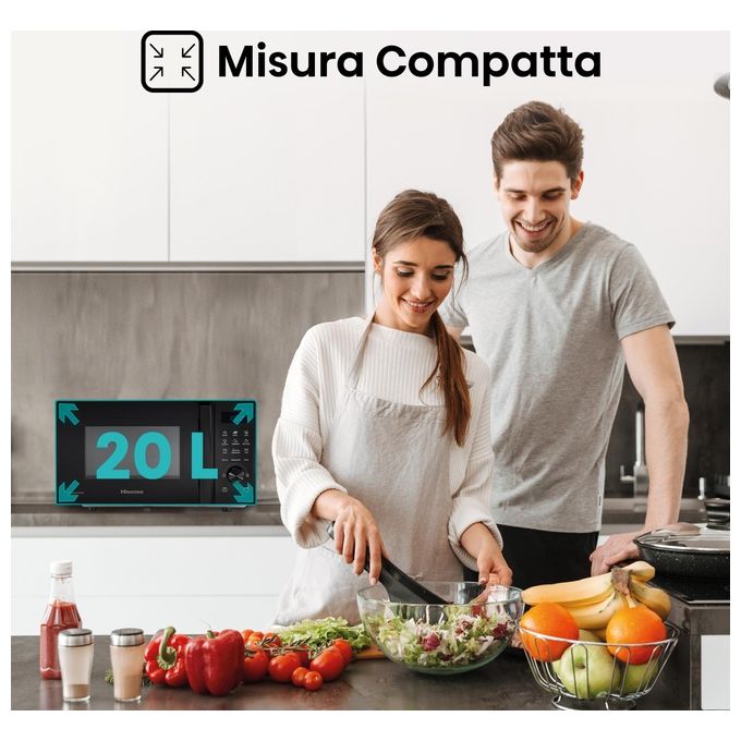 Hisense H20MOBSD1H Forno a Microonde Solo 20 L 700W 9 Programmi Rivestimento Ceramica colore Nero