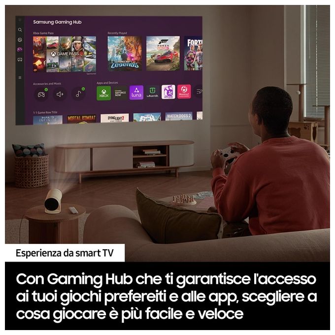 Samsung LFF3C The Freestyle 2nd Gen Proiettore Portatile Full HD 300 Lumen Wi-Fi Bluetooth 5.2 Smart TV HDR10+ Auto Focus Auto Leveling colore Bianco