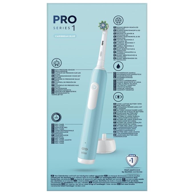 Oral-B PRO1TURQUOISE Series 1 Spazzolino elettrico oscillante rotante 3 modalita' timer 2 min 2 testine colore Blu