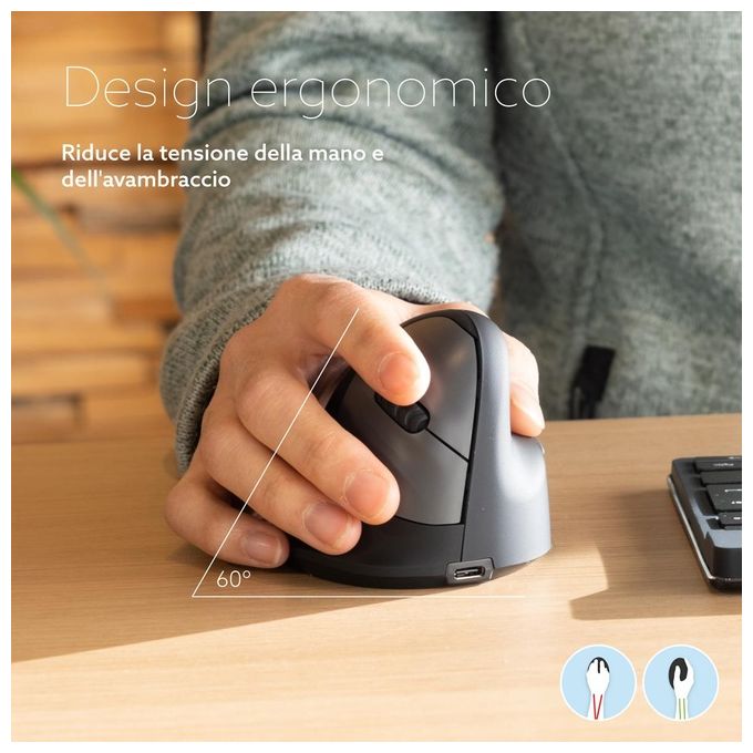R-Go Tools RGOHBRSWLBL HE Break Mouse Verticale Ergonomico Bluetooth 5.0 Mano Destra 2400 DPI Silenzioso colore Nero